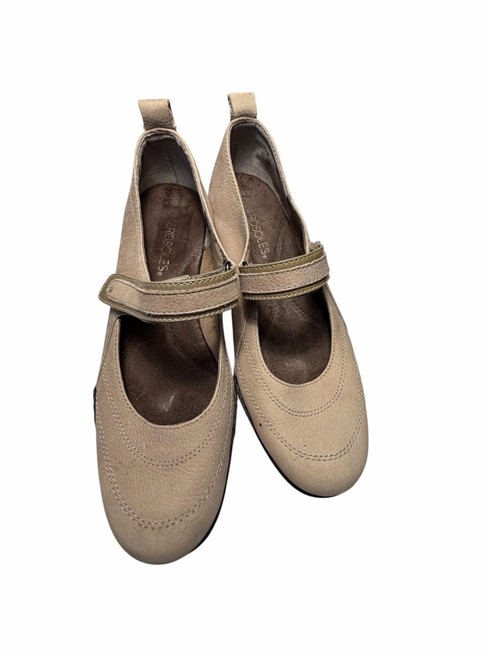 Aerosoles Beige Mary Jane Wedge with Adjustable Strap Womens 7.5